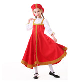 Retro Medieval Russian Ukraine Ethnic Clothing Kids Girls Red Long Dress Cosplay Costume Outfits Halloween Carnival Suit